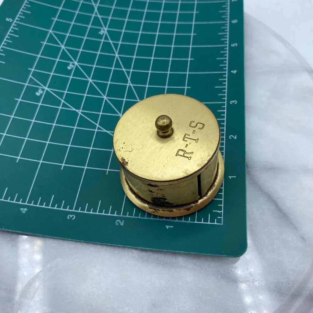 Brass Stamp Roll Dispenser Gold RTS Engraved Vintage Desk MCM Retro Academia